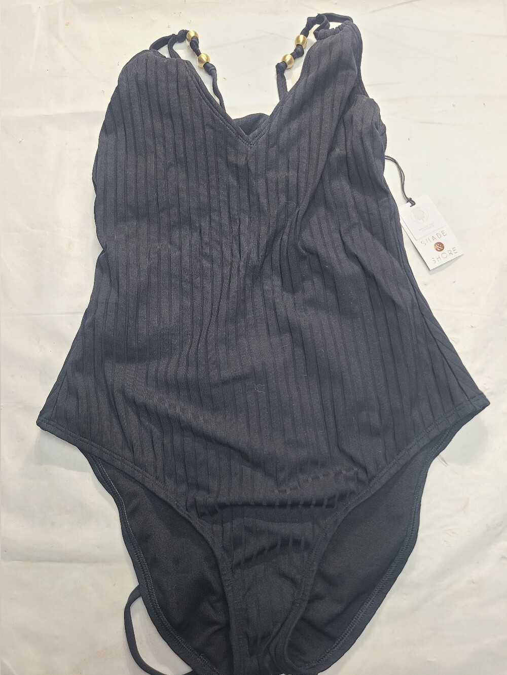 Women's Ribbed Bead Knot Detail One Piece Swimsuit Shade & Shore Black Size M